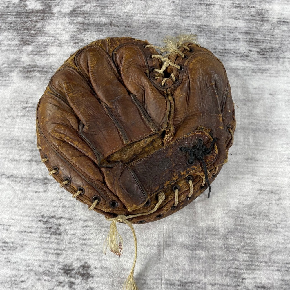 Vintage Antique Leather Baseball Catchers Mitt Buckle Back Catcher Glove Brown